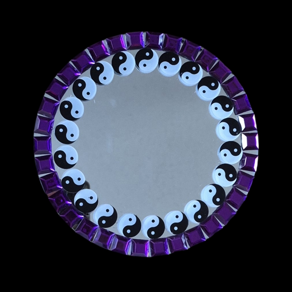 PURPLE YIN YANG ROUND MIRROR
